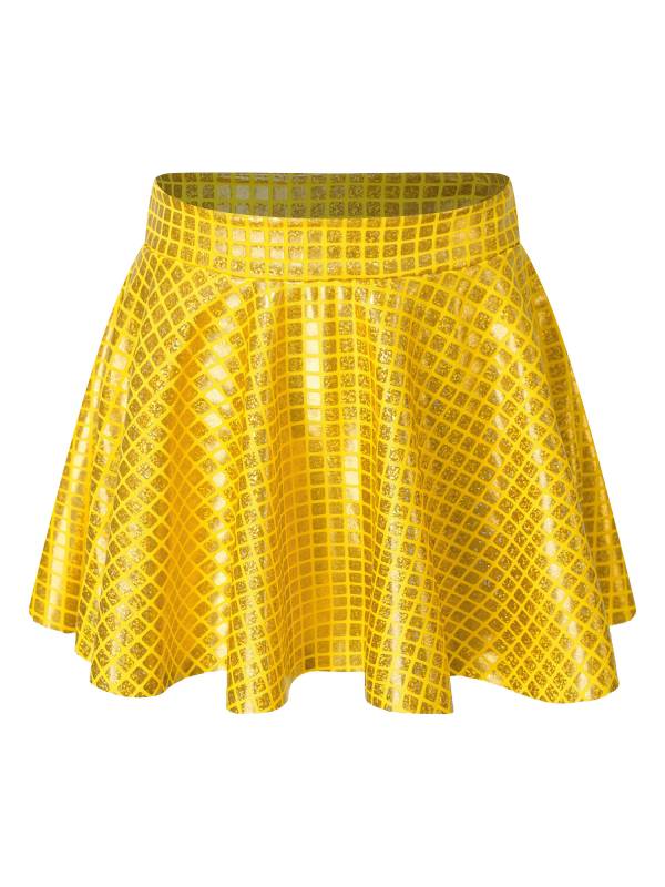 Women Shiny Plaid Sequins A-line Pleated Skirt for Cheerleading Dance thumb