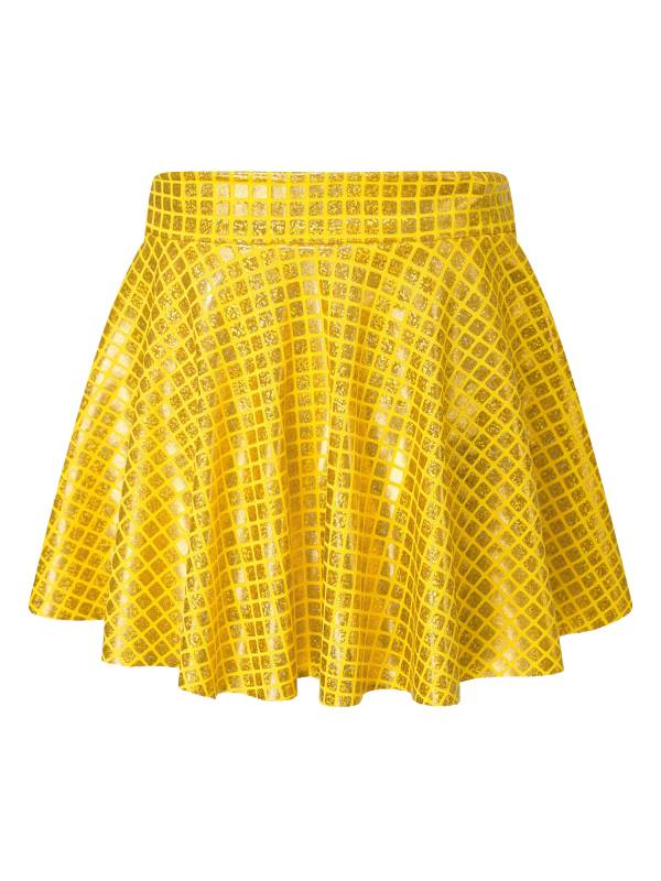Women Shiny Plaid Sequins A-line Pleated Skirt for Cheerleading Dance thumb