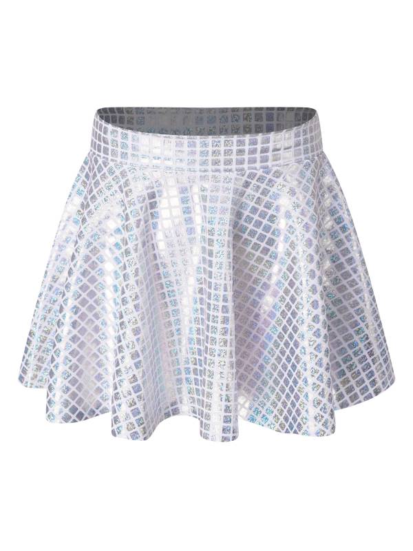 Women Shiny Plaid Sequins A-line Pleated Skirt for Cheerleading Dance thumb