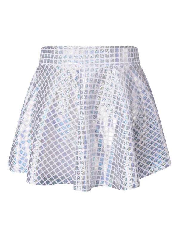 Women Shiny Plaid Sequins A-line Pleated Skirt for Cheerleading Dance thumb