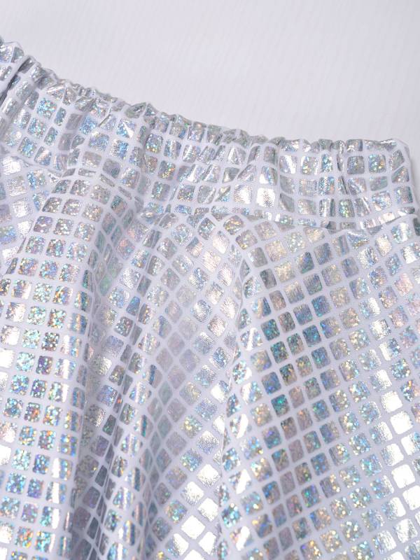 Women Shiny Plaid Sequins A-line Pleated Skirt for Cheerleading Dance thumb