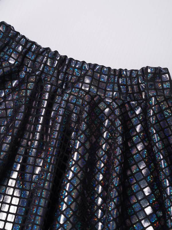 Women Shiny Plaid Sequins A-line Pleated Skirt for Cheerleading Dance thumb
