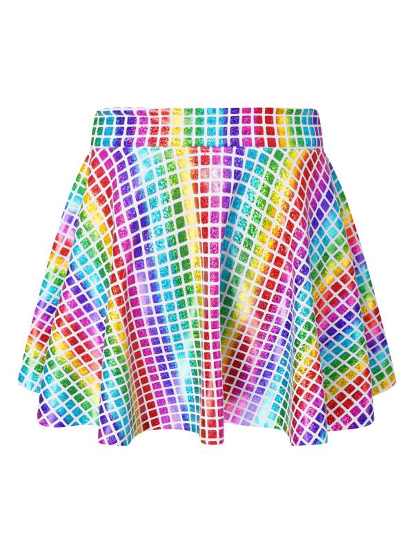 Women Shiny Plaid Sequins A-line Pleated Skirt for Cheerleading Dance thumb