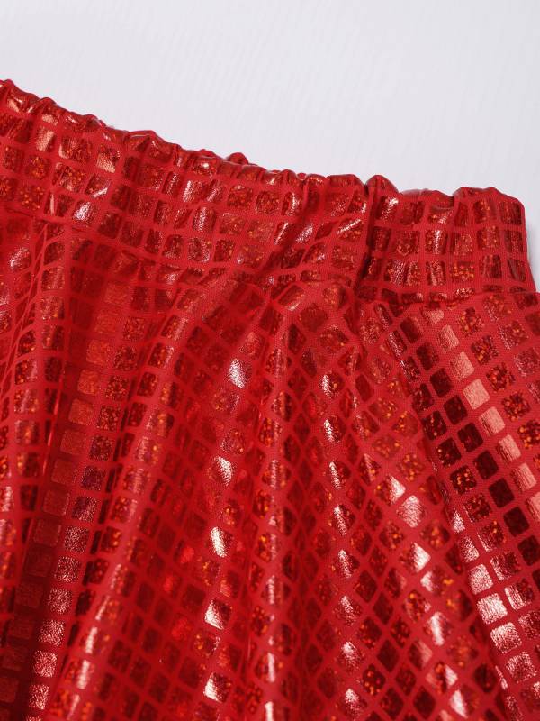 Women Shiny Plaid Sequins A-line Pleated Skirt for Cheerleading Dance thumb
