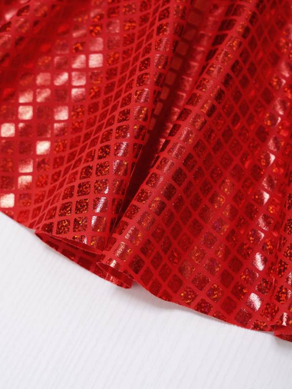 Women Shiny Plaid Sequins A-line Pleated Skirt for Cheerleading Dance thumb