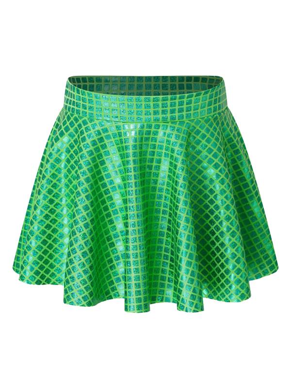 Women Shiny Plaid Sequins A-line Pleated Skirt for Cheerleading Dance thumb