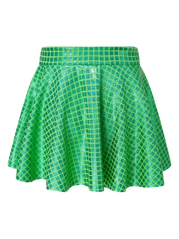 Women Shiny Plaid Sequins A-line Pleated Skirt for Cheerleading Dance thumb