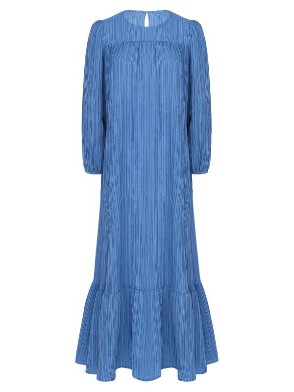 Women Loose Round Neck Long Sleeve Ruffled Hem Maxi Dress for Vacation thumb