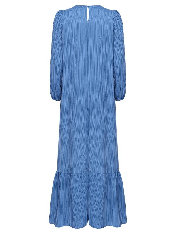 Women Loose Round Neck Long Sleeve Ruffled Hem Maxi Dress for Vacation thumb