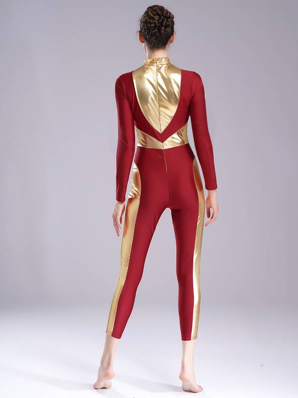 Women Long Sleeve Metallic Gymnastics Unitard thumb