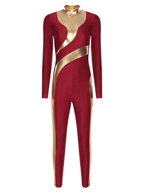 Women Long Sleeve Metallic Gymnastics Unitard thumb