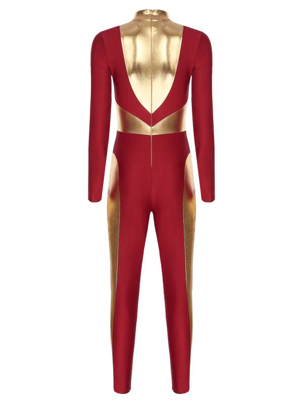 Women Long Sleeve Metallic Gymnastics Unitard thumb