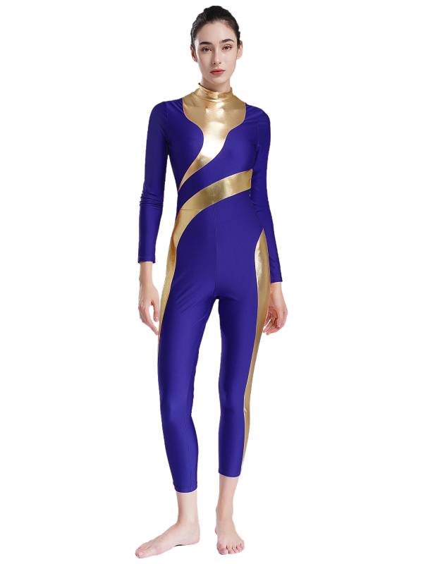 Women Long Sleeve Metallic Gymnastics Unitard thumb