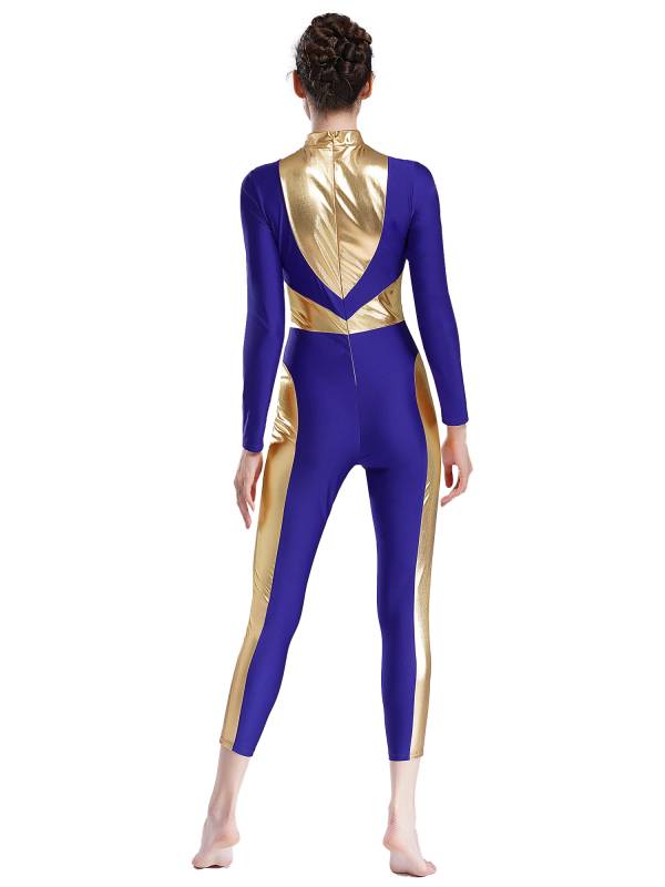 Women Long Sleeve Metallic Gymnastics Unitard thumb