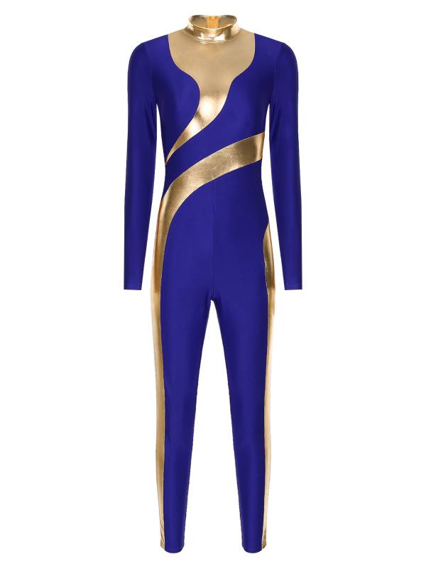 Women Long Sleeve Metallic Gymnastics Unitard thumb
