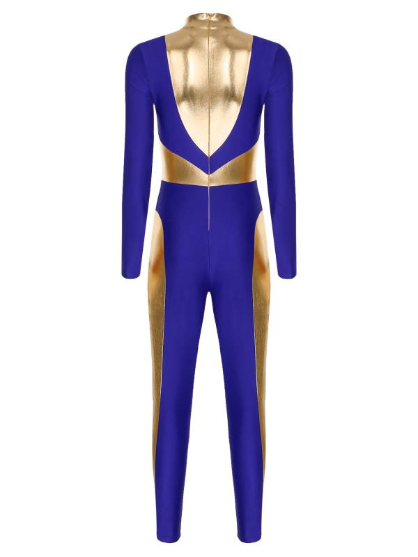 Women Long Sleeve Metallic Gymnastics Unitard thumb