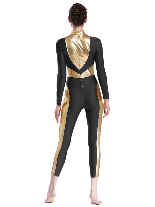 Women Long Sleeve Metallic Gymnastics Unitard thumb