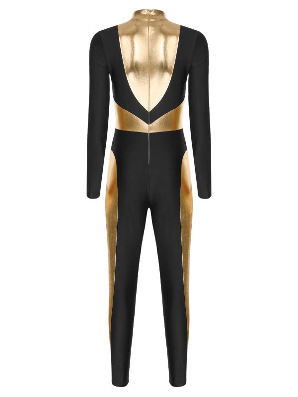 Women Long Sleeve Metallic Gymnastics Unitard thumb