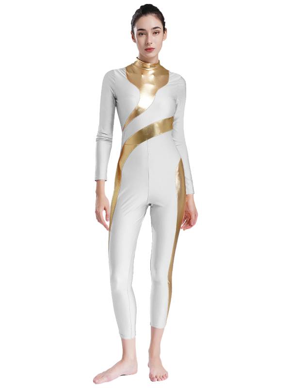 Women Long Sleeve Metallic Gymnastics Unitard thumb