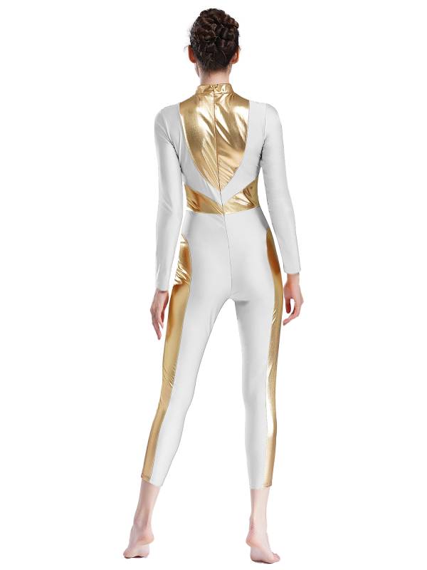 Women Long Sleeve Metallic Gymnastics Unitard thumb