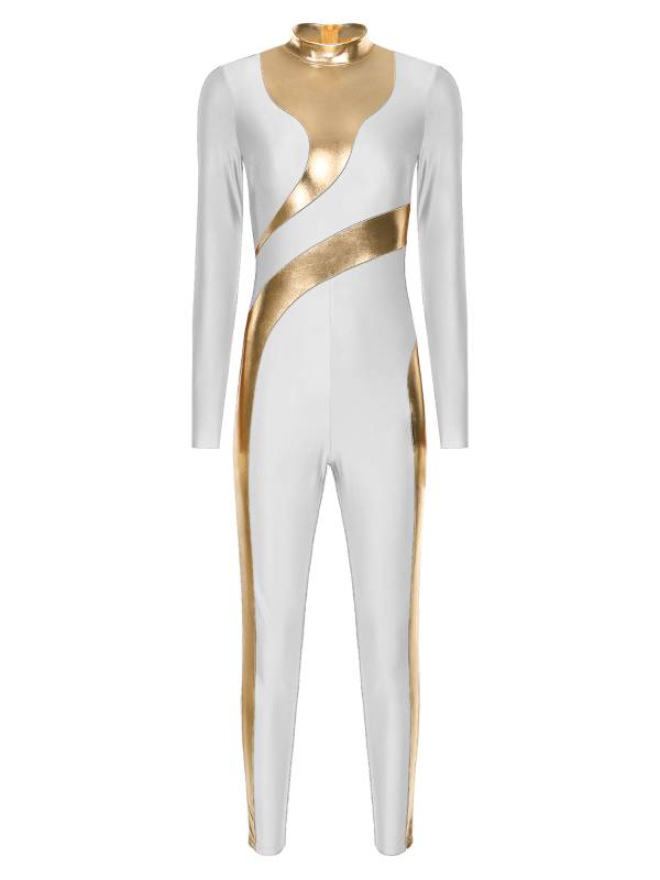 Women Long Sleeve Metallic Gymnastics Unitard thumb