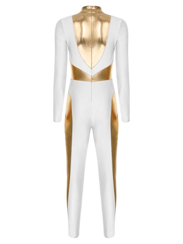 Women Long Sleeve Metallic Gymnastics Unitard thumb