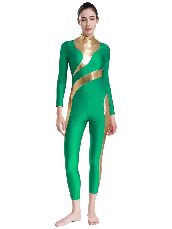 Women Long Sleeve Metallic Gymnastics Unitard thumb