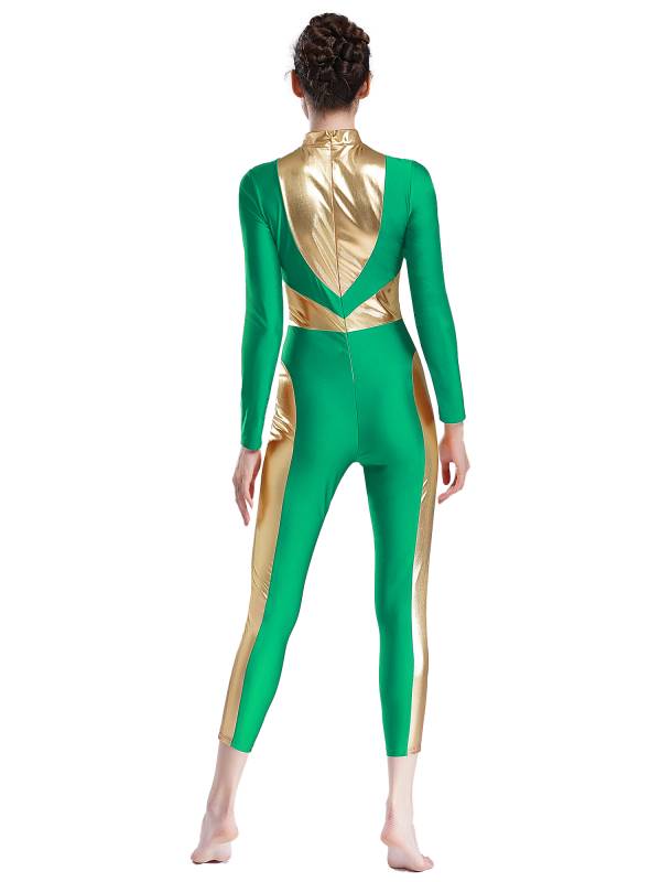 Women Long Sleeve Metallic Gymnastics Unitard thumb