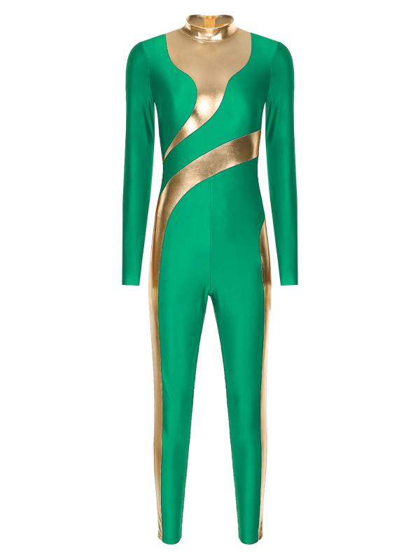Women Long Sleeve Metallic Gymnastics Unitard thumb