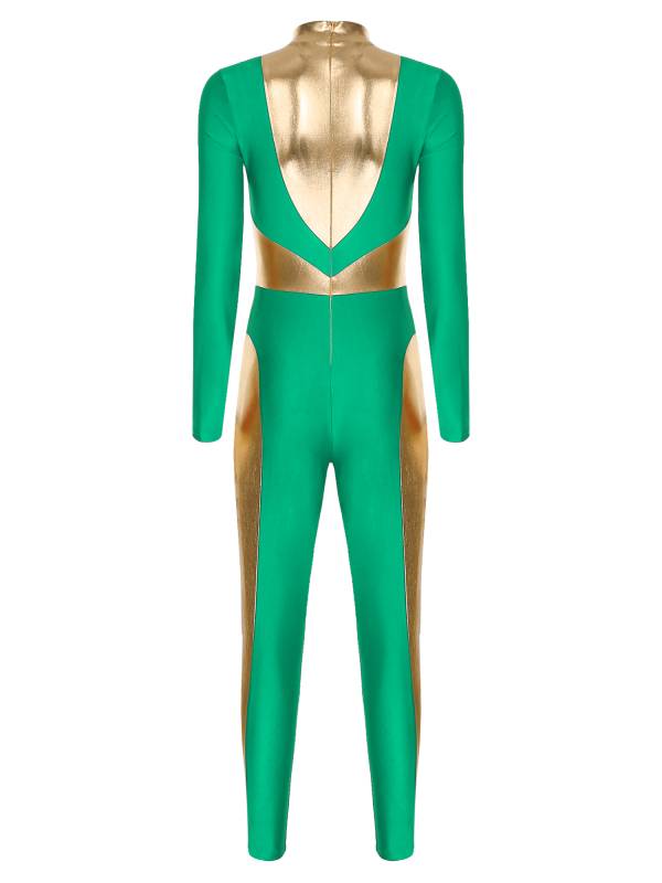 Women Long Sleeve Metallic Gymnastics Unitard thumb