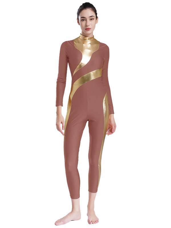 Women Long Sleeve Metallic Gymnastics Unitard thumb