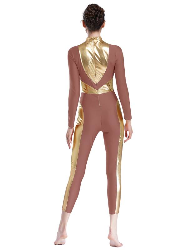 Women Long Sleeve Metallic Gymnastics Unitard thumb