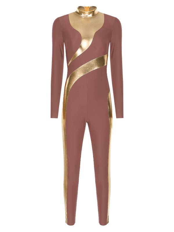 Women Long Sleeve Metallic Gymnastics Unitard thumb