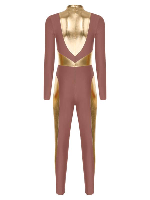 Women Long Sleeve Metallic Gymnastics Unitard thumb