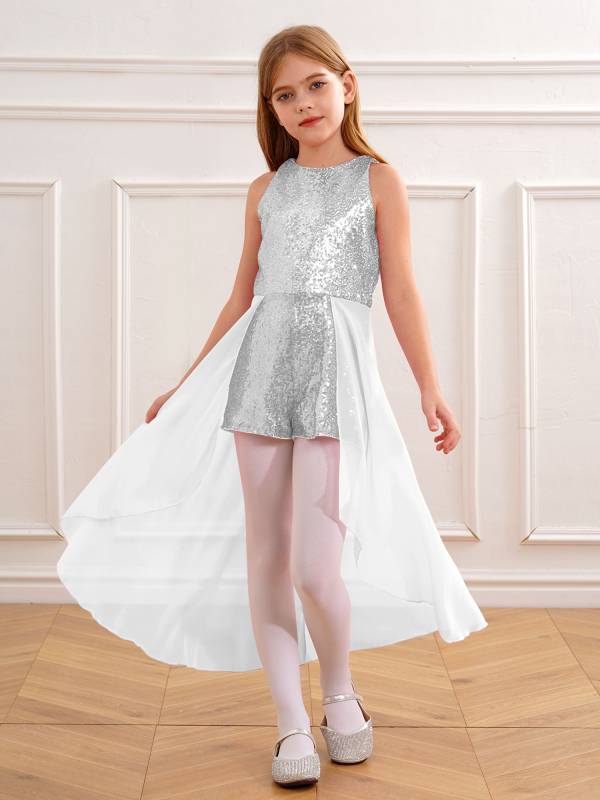 Kids Girls Sleeveless Sparkly Sequin Jumpsuit Dress thumb