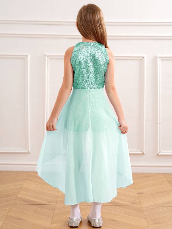 Kids Girls Sleeveless Sparkly Sequin Jumpsuit Dress thumb
