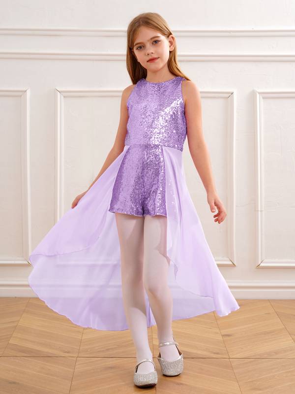 Kids Girls Sleeveless Sparkly Sequin Jumpsuit Dress thumb