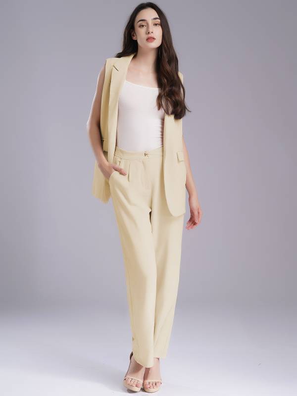 Womens 2-piece Office Suit V Neck One-button Vest and High Waist Pants thumb