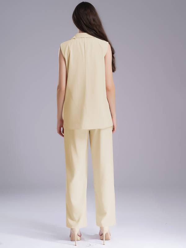 Womens 2-piece Office Suit V Neck One-button Vest and High Waist Pants thumb