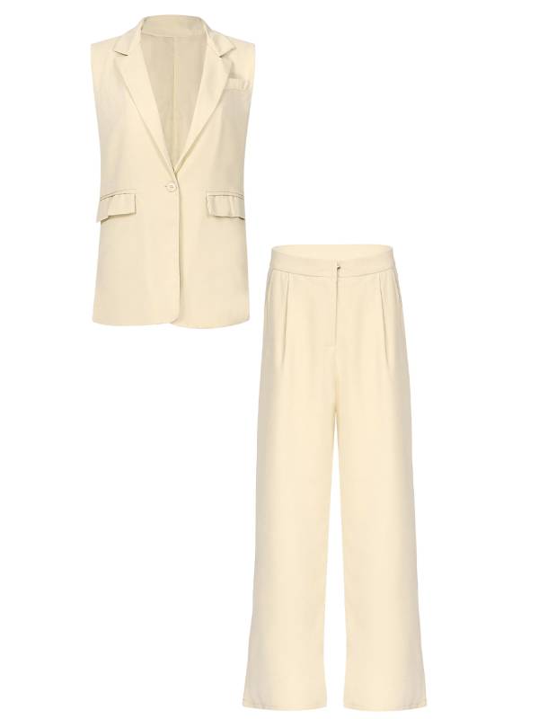 Womens 2-piece Office Suit V Neck One-button Vest and High Waist Pants thumb