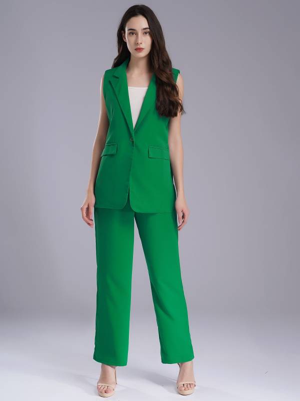 Womens 2-piece Office Suit V Neck One-button Vest and High Waist Pants thumb