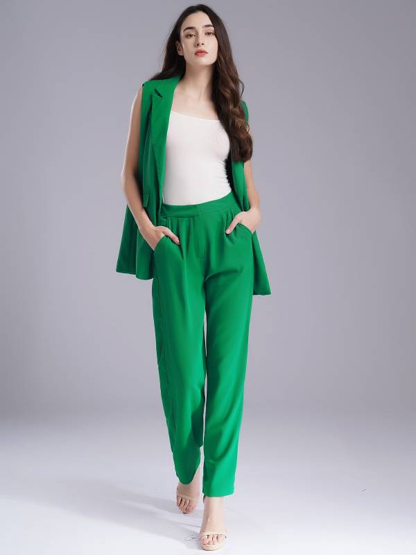 Womens 2-piece Office Suit V Neck One-button Vest and High Waist Pants thumb