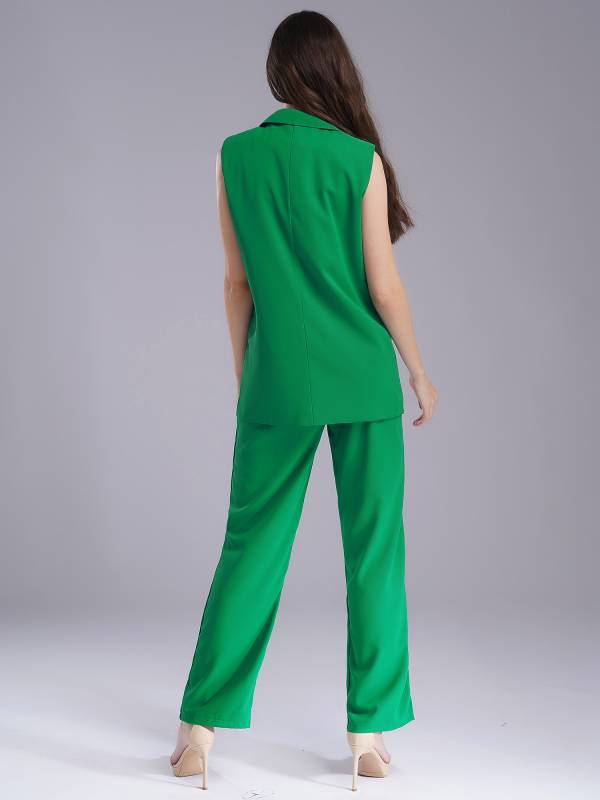 Womens 2-piece Office Suit V Neck One-button Vest and High Waist Pants thumb