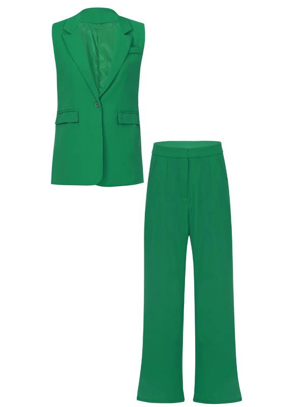 Womens 2-piece Office Suit V Neck One-button Vest and High Waist Pants thumb