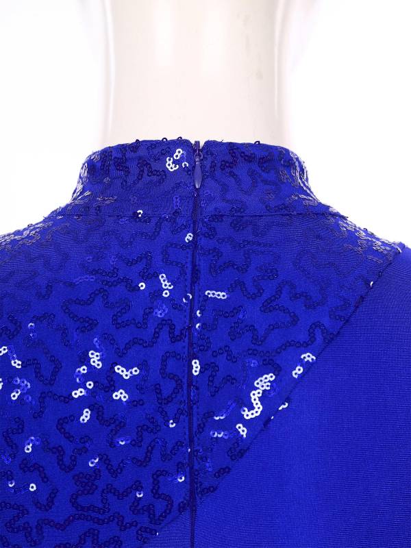 Women Long Sleeve Mock Neck Sequins Asymmetrical Lyrical Dance Leotard Dress thumb