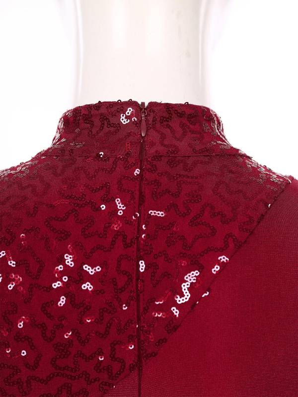 Women Long Sleeve Mock Neck Sequins Asymmetrical Lyrical Dance Leotard Dress thumb