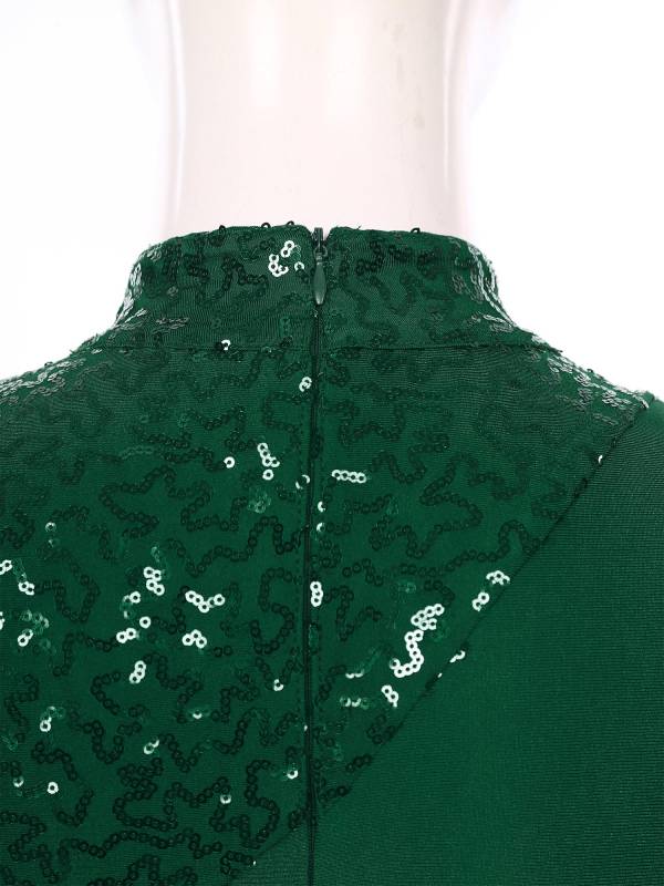 Women Long Sleeve Mock Neck Sequins Asymmetrical Lyrical Dance Leotard Dress thumb