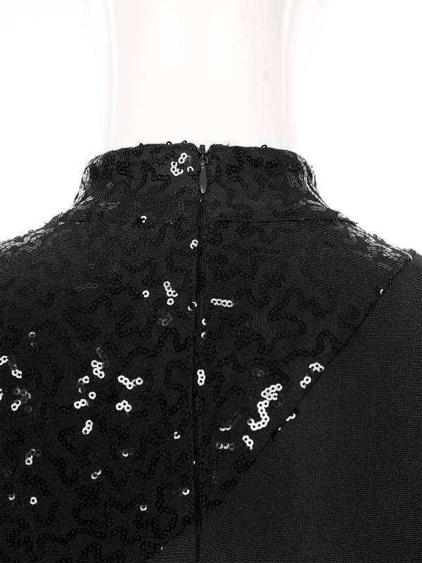 Women Long Sleeve Mock Neck Sequins Asymmetrical Lyrical Dance Leotard Dress thumb
