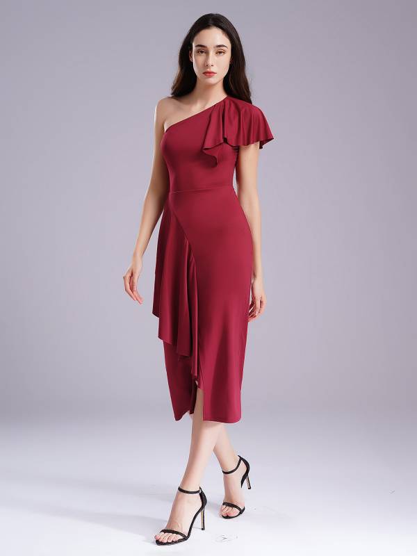 Women One Shoulder Cascading Ruffles Bodycon Pencil Dress for Cocktail thumb