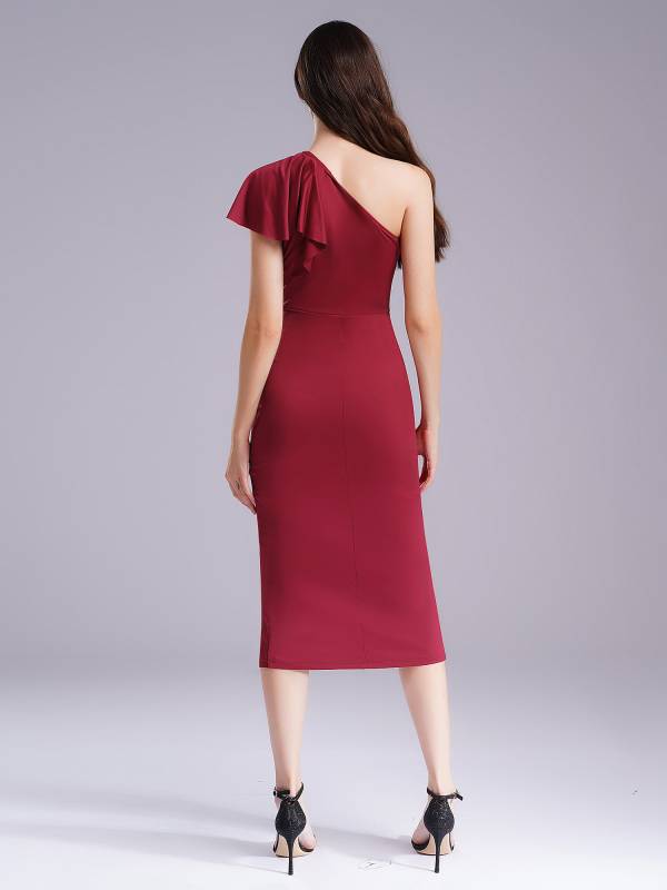 Women One Shoulder Cascading Ruffles Bodycon Pencil Dress for Cocktail thumb